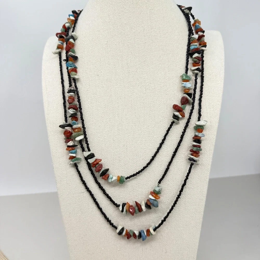 Gemstone Chip Seed‎ Bead Long Necklace Southwest 72